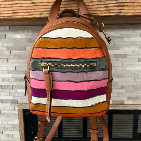 Fossil Handbags - Fossil Multicolor Striped Leather Backpack